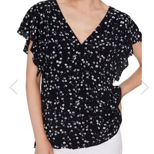 Sanctuary Flutter Sleeve Blouse XS in Black Multi